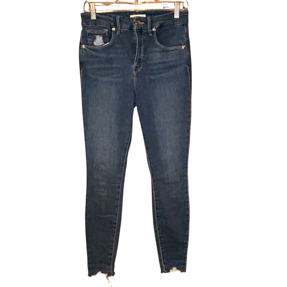Good American Good Legs Skinny Jeans Women’s Size 6/28 Dark Wash Raw Hem - Picture 1 of 7